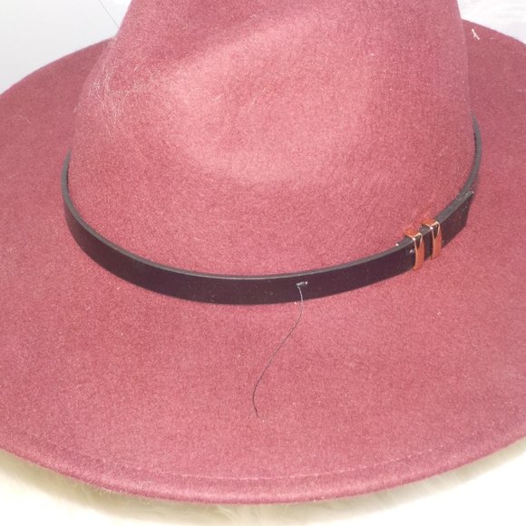 HOUSE OF HARLOW 1960 BURGUNDY WIDE BRIM 100% WOOL FEDORA HAT - ONE SIZE main image 7